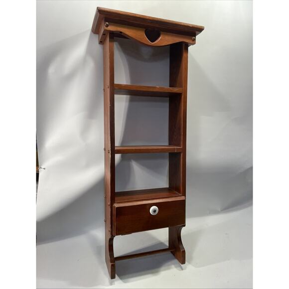 Vintage Rustic Farmhouse Primitive Pine Wood CD Book Shelf Display Curio Etagere - Picture 1 of 16